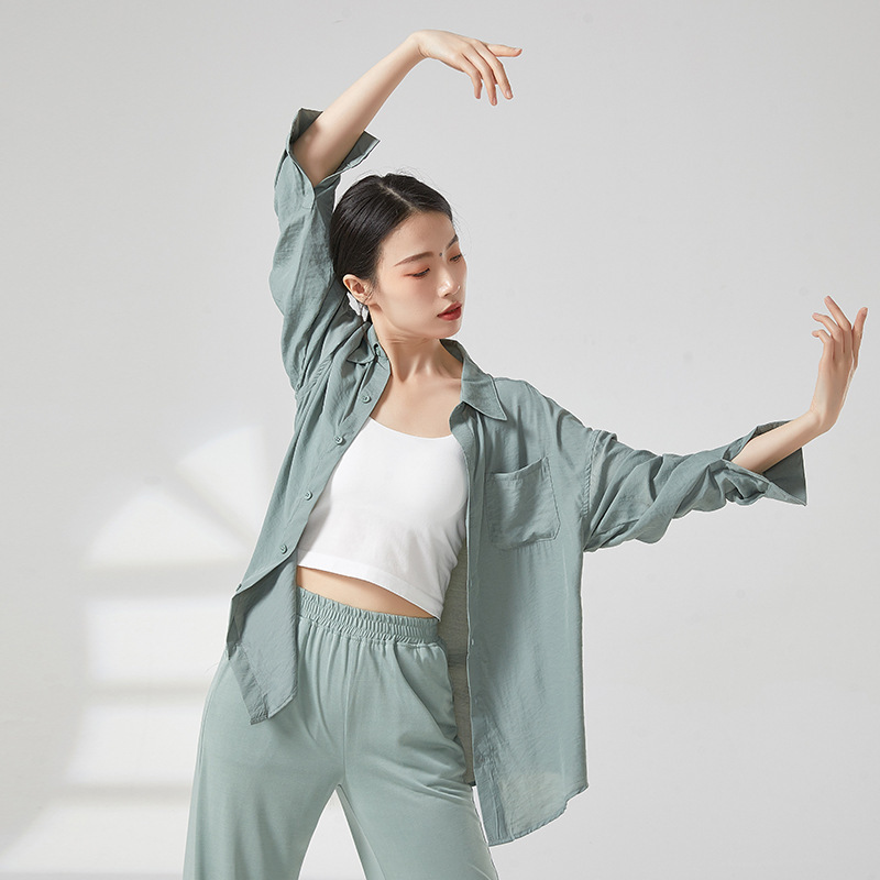 Modern Dance Shirt Practice Clothes Men's and Women's Performance Clothes Loose Top Elegant Long Sleeve Dance Student Matching