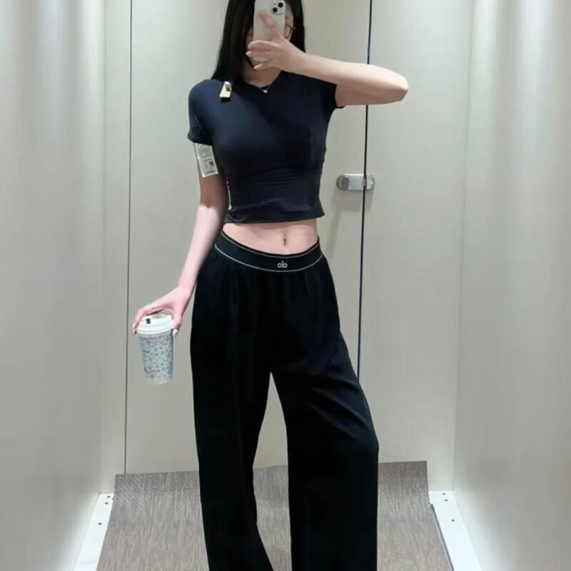 Alogant New Style Thin Loose Casual Straight Yoga Sports Pants Wide-Leg Pants with Elastic Waist Quick-Dry Alogant New Style Thin Loose Casual Straight Yoga Sports Pants Wide-Leg Pants with Elastic Waist Quick-Dry