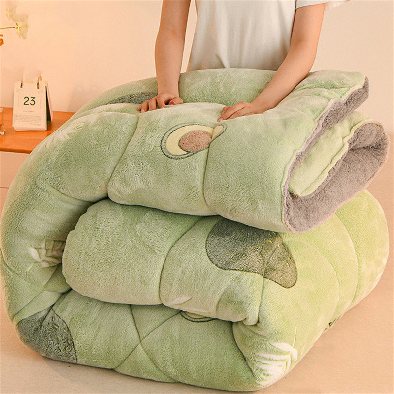 2F Lambskin Blanket Winter Cotton Filled Thick Warm Single Double Student Autumn/Winter Comforter Space Blanket Home Use Cover