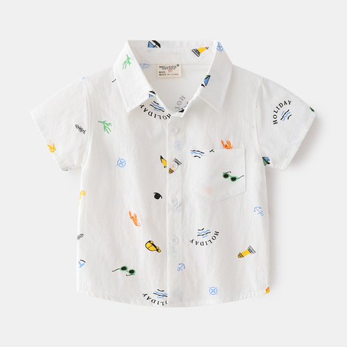 Children's clothing boys' short-sleeved shirts  summer trendy new baby cartoon printed shirts for small and medium-sized children's fashionable tops