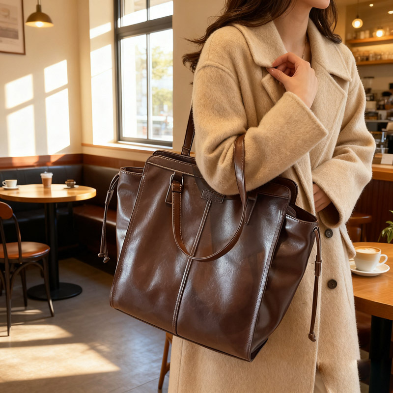 Bolsa de mano de cera de alta calidad de piel de aceite para mujeres 2025 nuevo retro multifuncional bolso de hombro de gran capacidad bolso de viaje