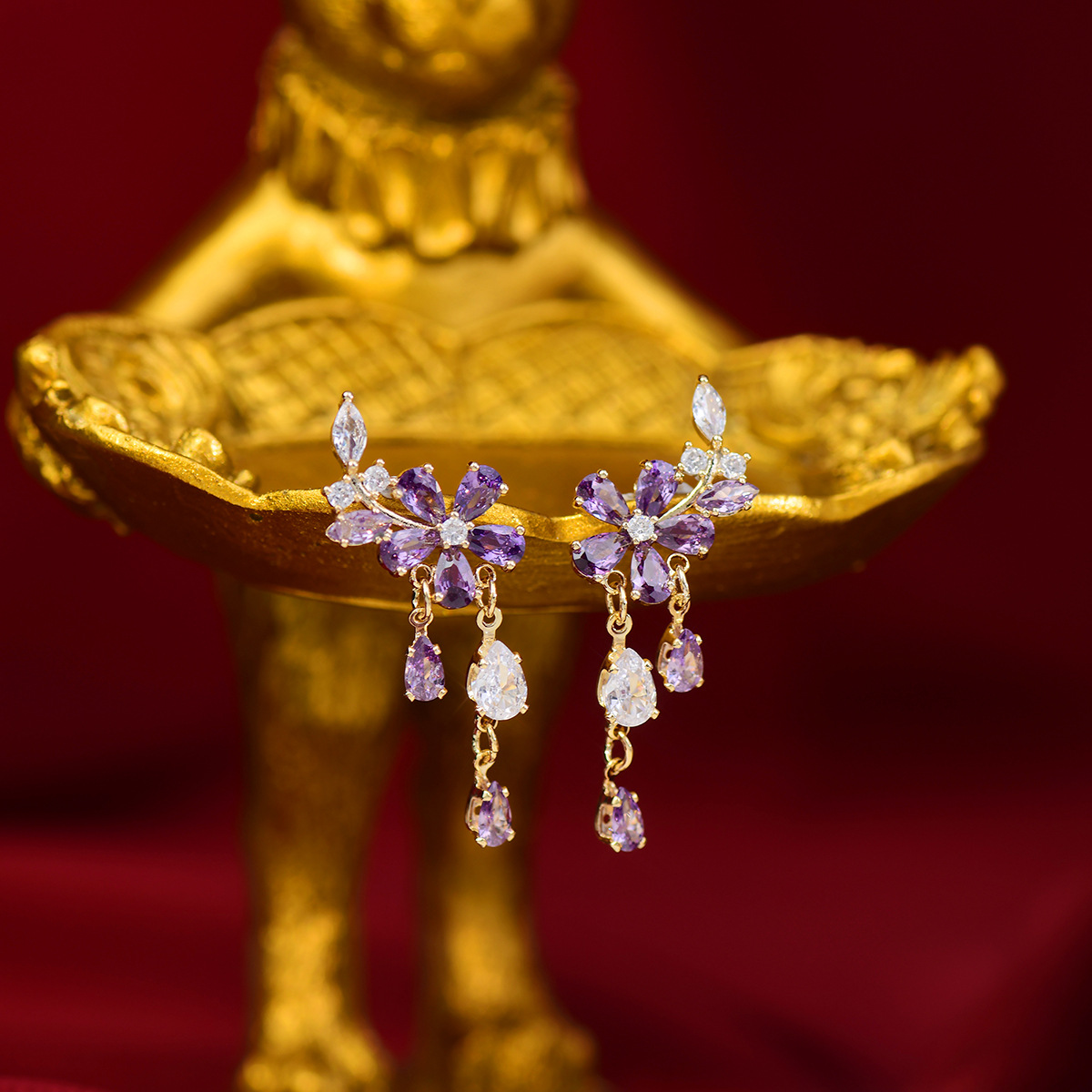 Drop Earrings Classification 1 Pair Quantity 1 Pair Elegant Flower Plating Inlay Copper Zircon Drop Earrings