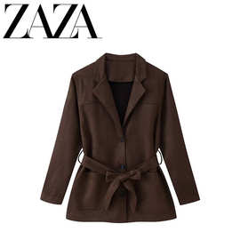 ZAZA 自制欧美风 批发女装 时尚百搭 腰带反绒皮效果外套4968221