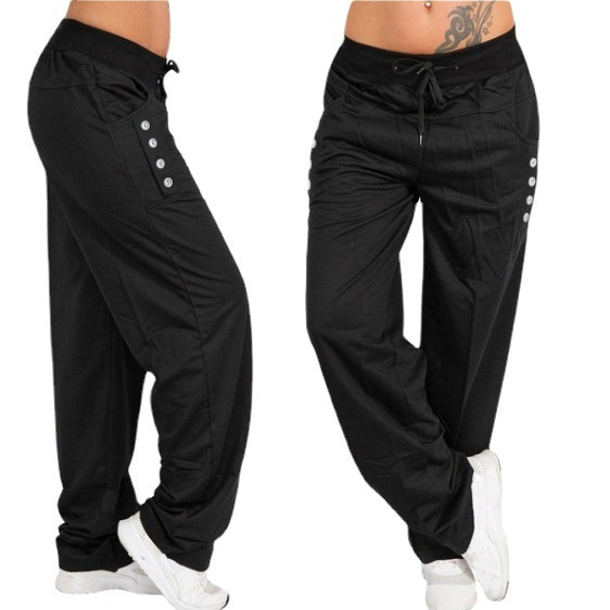 Women's Solid Color Lace-Up Casual Loose Straight Leg Pants Autumn Winter European American Style Wish Trousers_ecoleips.com