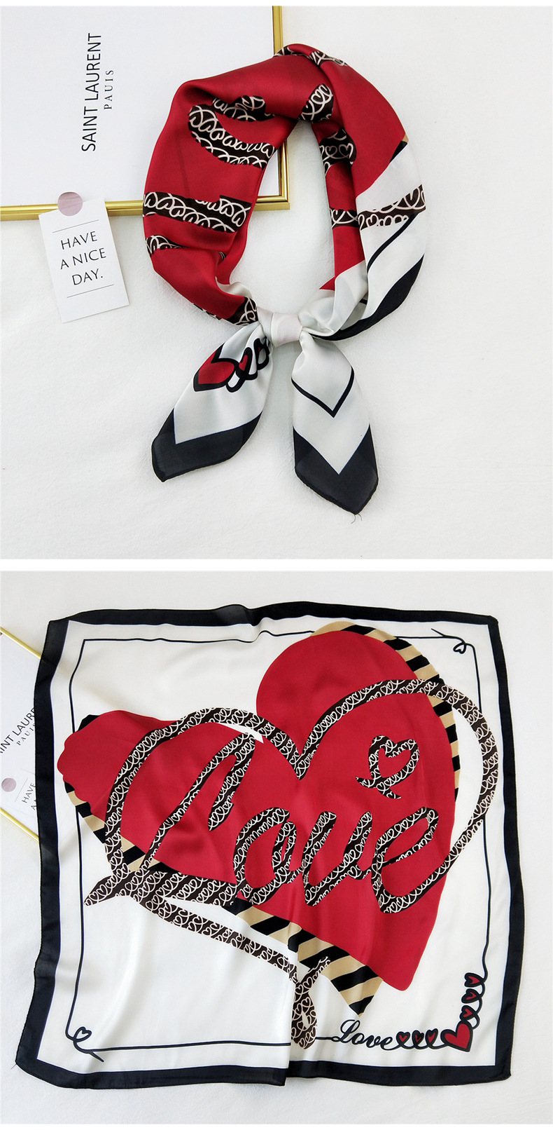 50g Weight Silk Scarf Classification Travel Occasion Silk Material Unisex Gender Printing Design Sweet Style Khaki, Grey, Purple, Red, Green, Blue, Camel, Yellow, Black Color Korean Printing Silk Square Scarf Wholesale 9