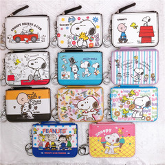 Cartoon Charlie Snoopy Card Holder Zero Wallet Leather Student Meal Card Case Dispersed Wallet with Key Chain