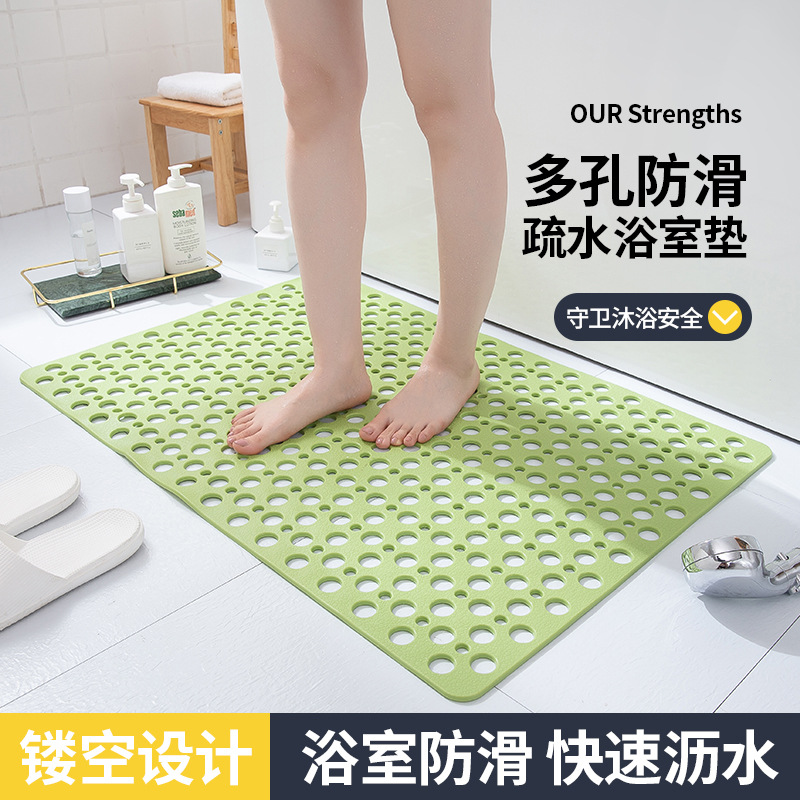 Simple Home Bathroom Non-Slip Mat Eu Standard Healthy Odorless Shower Mat Porous Round Hole Suction Cup Floor Mat