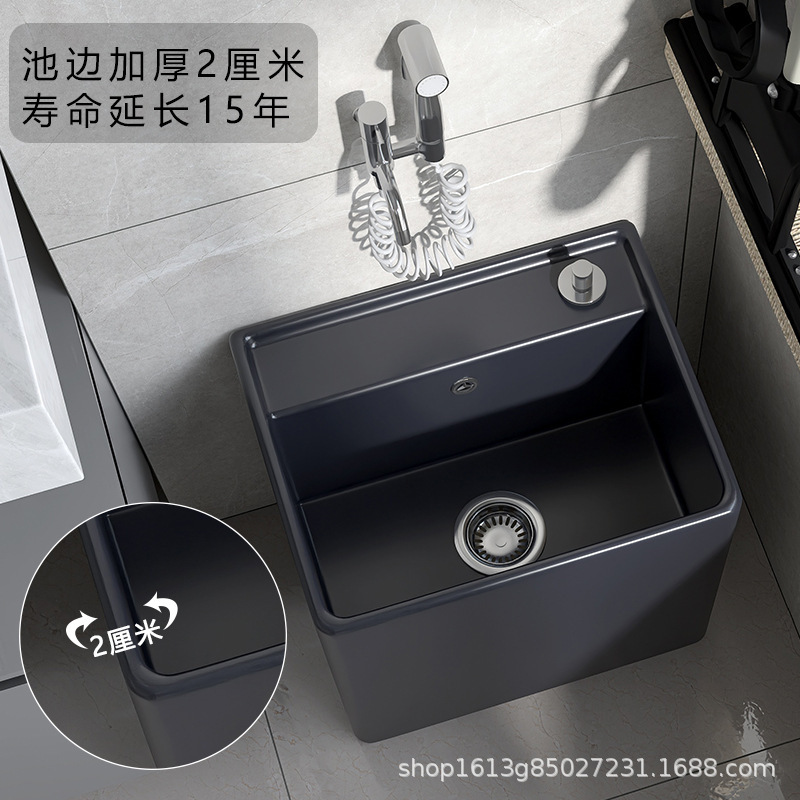 北欧深灰青モップ池家庭用カラー陶磁器モップ池床置き式レトロ大サイズ洗濯モップ溝トランペット|undefined