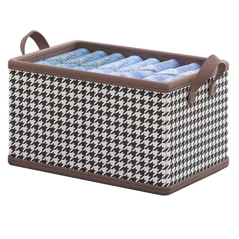Caja de almacenamiento de ropa plegable de tela con diseño de pata de gallo para uso doméstico en el dormitorio, organizador de armario.