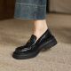 Thick-soled loafers women's genuine leather 2025 new vintage camellia shoes black commuter shoes british leather shoes