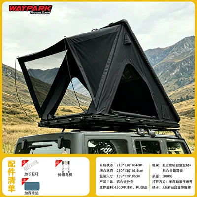 Aluminum Alloy Triangular Quick-Open Roof Tent for Outdoor Camping, Hard-Top Automatic Suv Tent, No Assembly Required (Avtomobil dam çadırları) - black-1-3-people