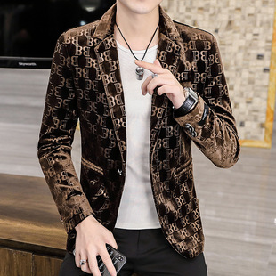 2022 New Four Seasons Golden Velvet Suit Men's Youth Slim-fit Small Suit Single Western Top Jacket Men's 2923