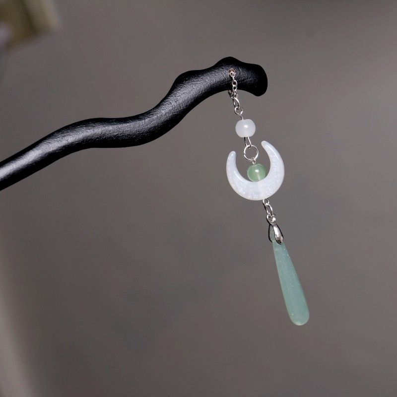 Estilo chino nuevo estilo chino Luna gota de agua palillos de madera updo simple borla horquilla