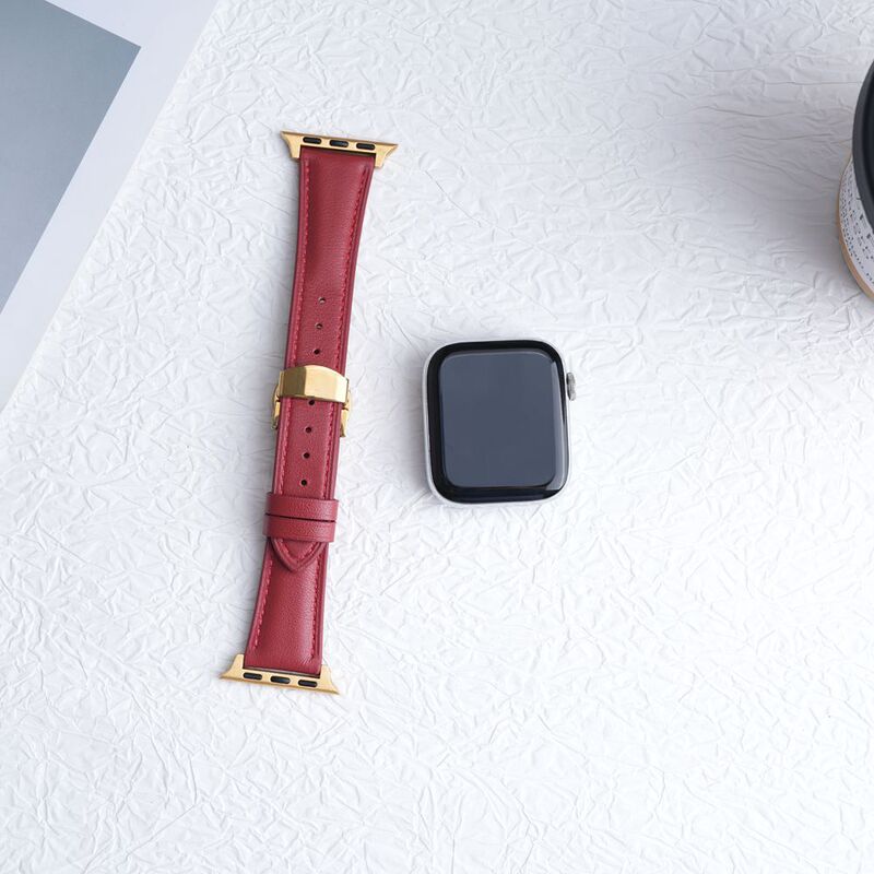 适用苹果手表AppleWatch9表带真皮舒适蝴蝶扣iwatch876543seS10|undefined