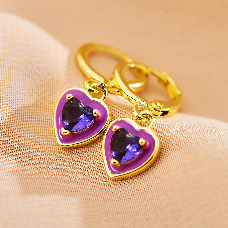 Drop Earrings Classification 1 Pair Quantity 1 Pair Cute Heart Shape Polishing Inlay Copper Artificial Gemstones Gold Plated Drop Earrings