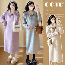 新款秋冬时尚新款宽松气质款中长针织毛衣韩版加厚针织孕妇连衣裙