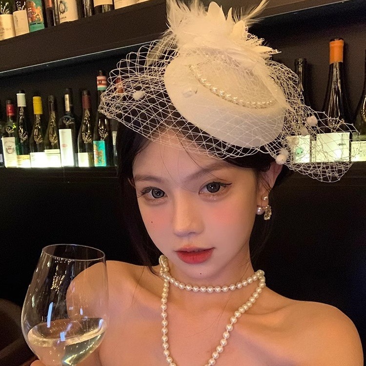 小礼帽女头饰名媛旗袍配饰民国新娘帽面纱晚宴礼服发饰复古网纱帽|undefined