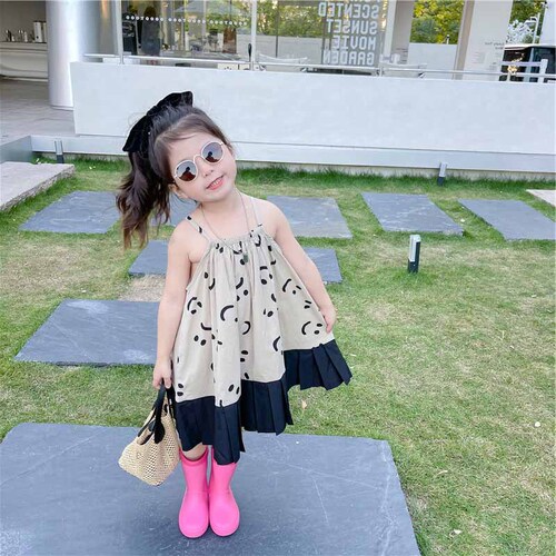 Girls Smiling Face Dress Summer Style Children's Ruffled Suspender Skirt Children's Dress 3-8 Years Old Children's Clothing One Piece Dropshipping