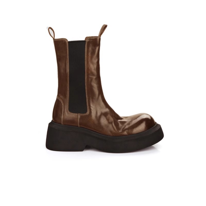 Botines Chelsea de tacón grueso y suela elástica de piel de caballo texturizada de 6 cm, estilo nuevo, para mujer, estilo delgado de primavera, transfronterizo. image 6