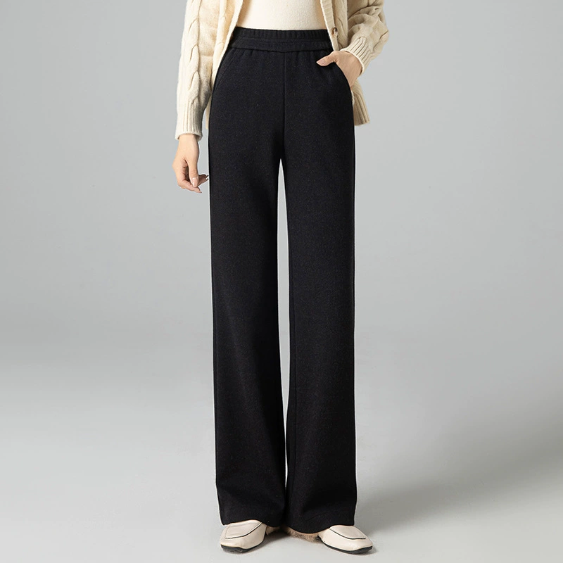 Кашемировые Узкие Широкие брюки 2023 осень-зима Новые брюки с высокой талией свободные прямые вязаные женские брюки с драпировкой и флисовой подкладкой