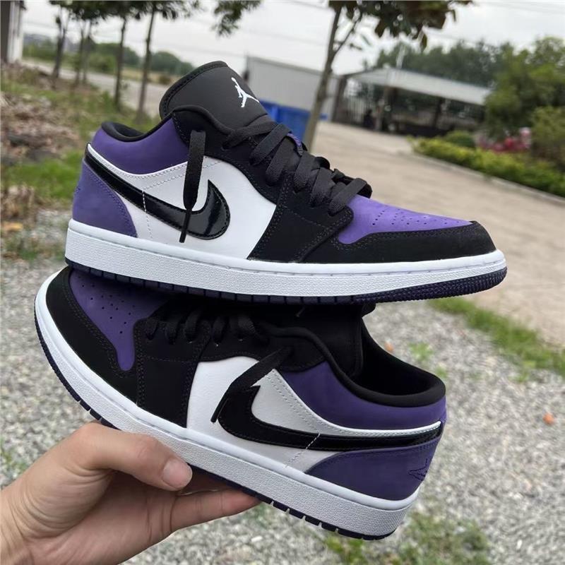 人気の AJ1 黒と紫のつま先ロートップ多用途イン男性と女性のカップルカジュアルキャンパス学生トレンディなスポーツスニーカー aj|undefined