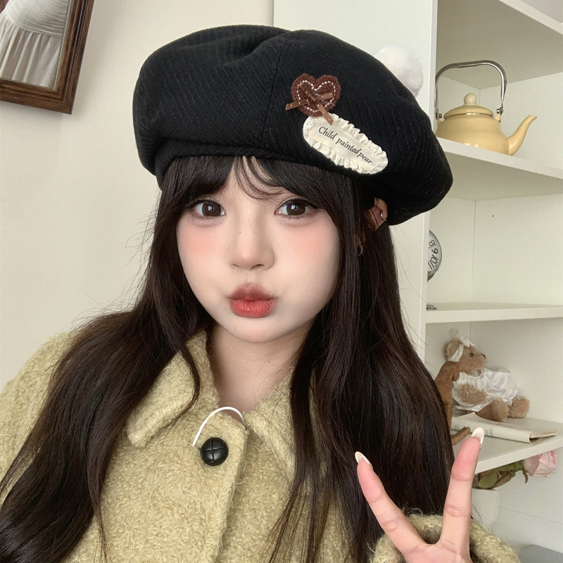 韩系爱心字母贝雷帽女2025新款八角帽百搭显脸小网红云朵画家帽子|undefined