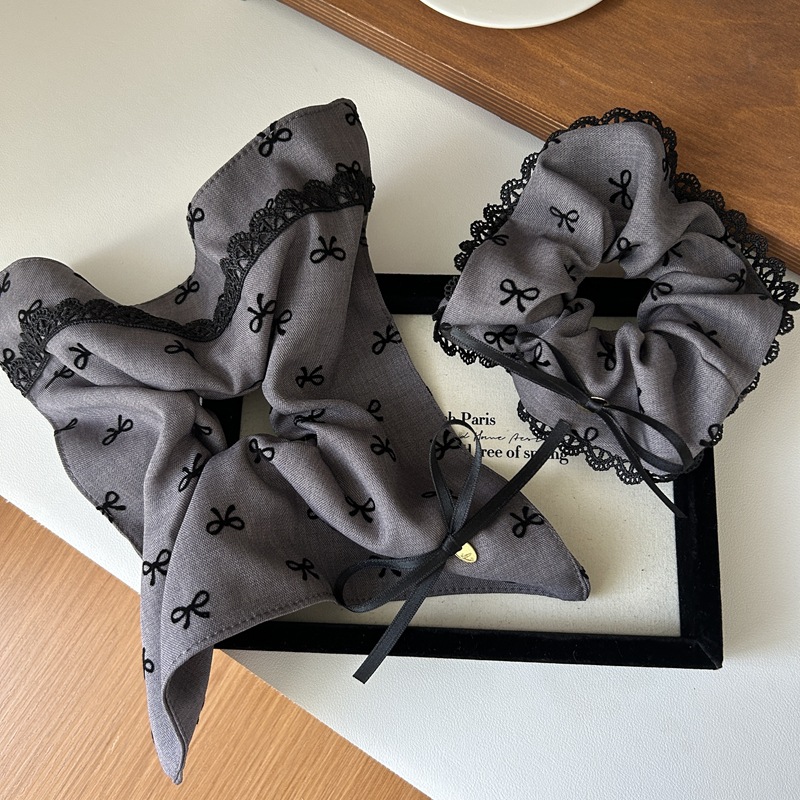 灰色格雷系蝴蝶结方圈大肠发圈头花高级感马尾辫丸子头头圈发饰女