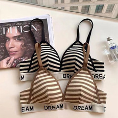 2281 Pure Style Dai Underwear Striped Letter-Print Thin-Fabric French-Style Triangle Cup Bra, Wire-Free, for Small Busts, American-Style Hot Girl Bra