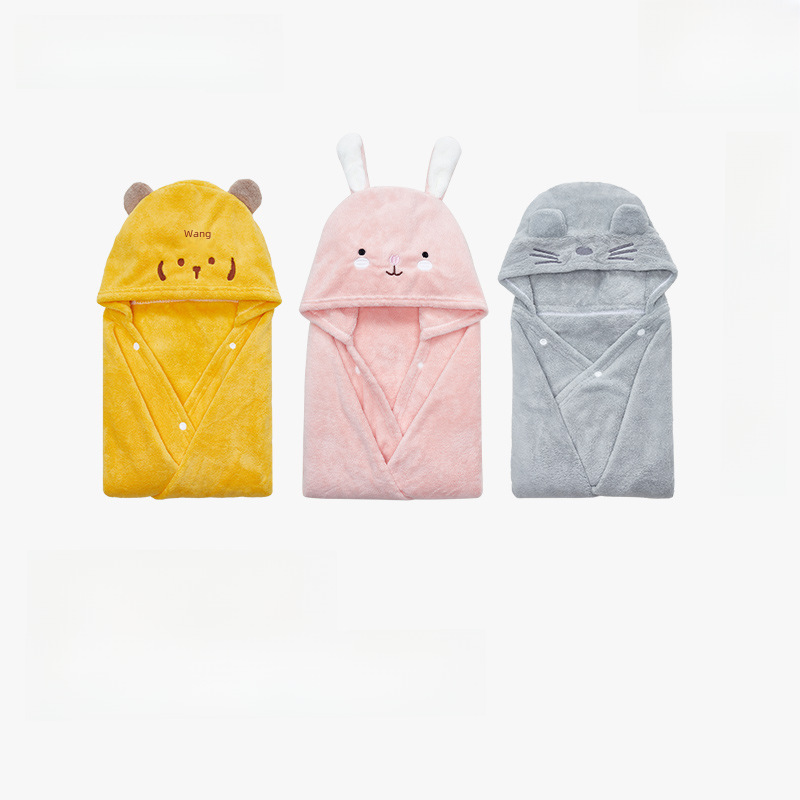 Child's bath towel cape with hood, wearable or wrapable, suitable for autumn and winter, water-absorbent baby bath robe, 100% cotton, household quick-drying