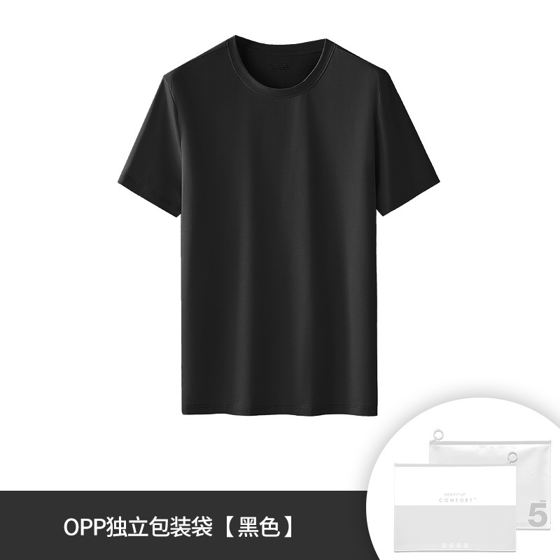 Camiseta de manga corta con cuello redondo de color puro, fina, antiarrugas, de algodón mercerizado, para primavera y verano, para hombre, lista para la venta