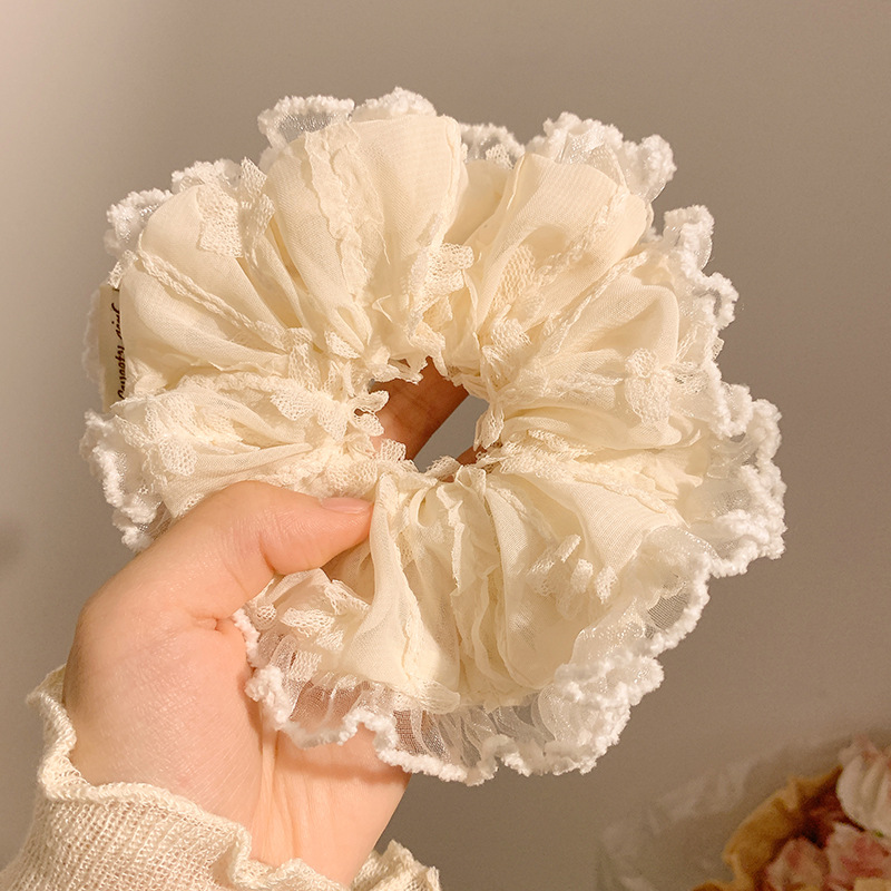 Encaje retro francés, diadema de intestino grueso, mujer 2025, nuevo estilo, cuerda para el cabello, banda de goma, lazo, dulce cuerda para el cabello, accesorios para el cabello