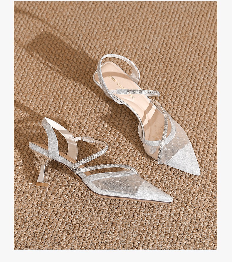 Sandal cao gót nữ mũi nhọn quai mảnh phong cách Pháp — BQ163 Bạc chi tiết 24