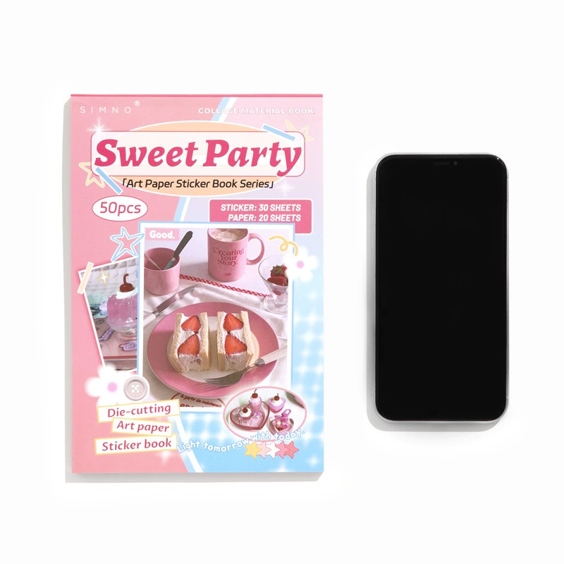 Наклейки Sticker Book Sweet Party, 50 шт. вырубные наклейки на бумаге и листы бумаги (розовая тема)