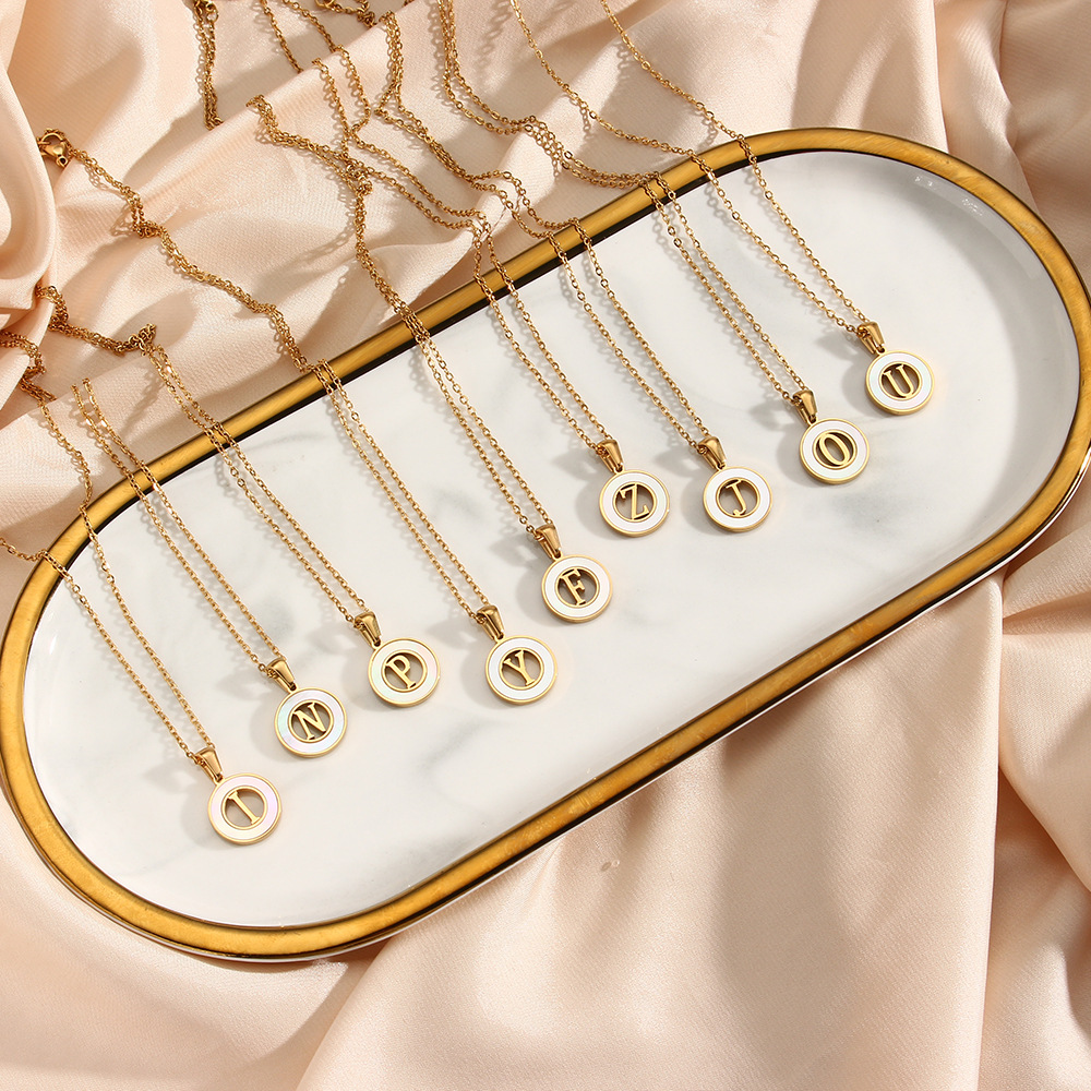 2022 Fashion Simple Elegant round Shell Hollow Letter Stainless Steel Necklace