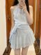 French Style Chic and Beautiful Neck Sleeveless Dress Fairy Holiday Style Elegant Waist Small A- line Skirt
