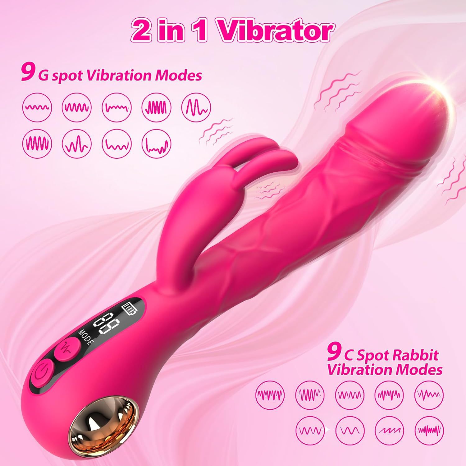 Vibrador de punto G con función de penetración automática, estimulación hueca, dorado, para la mano derecha.