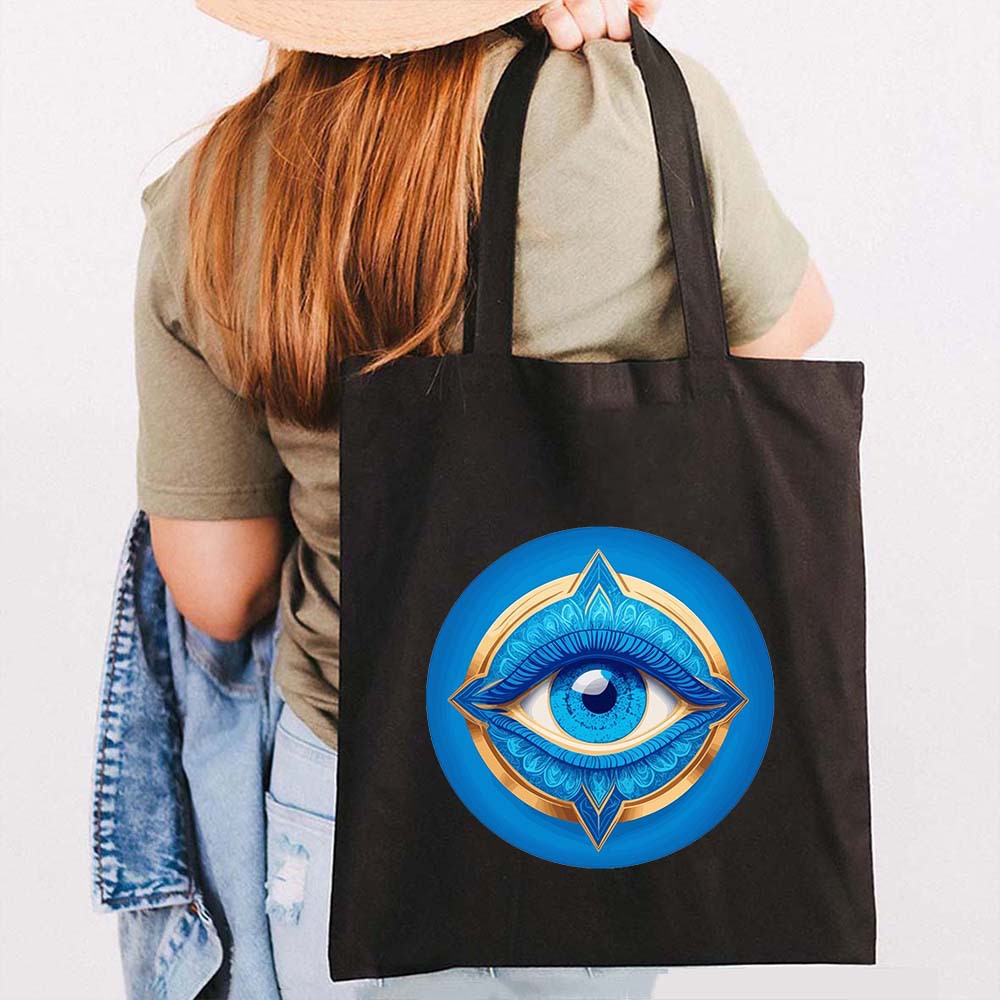 Graffiti griego mal de ojo impreso bolsa de lona bolsa de hombro estudiante bolsa plegable bolsa de compras portátil