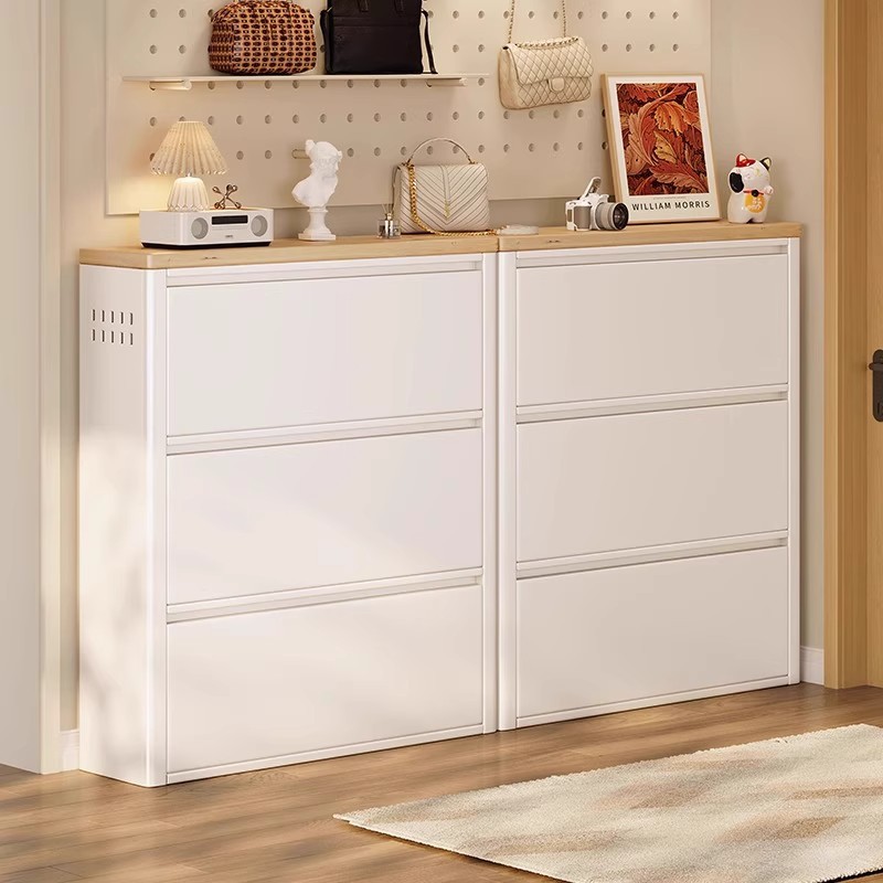 Entrance Cabinet, Small Shoe Rack, Ultra-Thin Steel Tipping Shoe Cabinet, Installation-Free Doorway Indoor Integrated Floor-To-Ceiling Cabinet