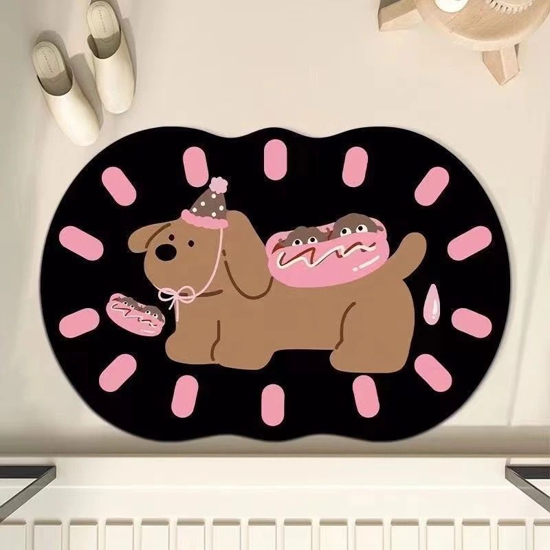 Cute Puppy Entrance Entrance Stain-Resistant Door Mat Bathroom Shower Room Strong Absorbent Foot Mat Diatom Mud Style Floor Mat