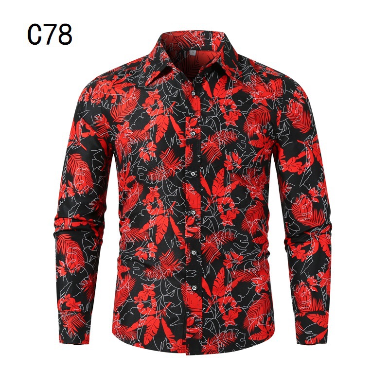 1508-C78-P18 Men's 2023 Autumn New Plus Size Long Sleeve Shirt Floral Print Men's Clothing Wrinkle-Free
