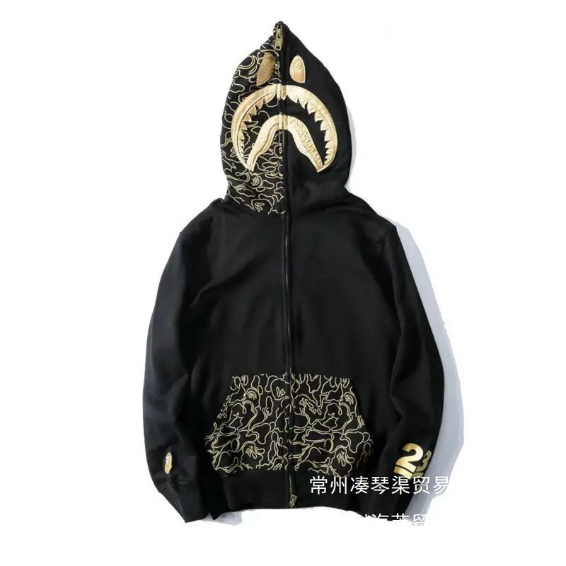 New Bape Autumn and Winter 3D Printed Cross-Border European and American Trendy Brand Shark Bape Camouflage Unisex Zipper Wholesale