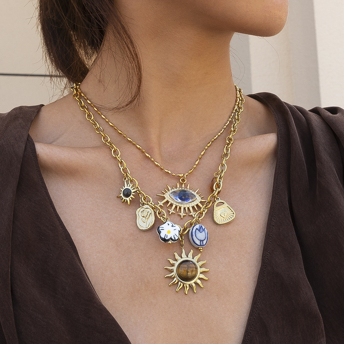 Collar de acero inoxidable de alta calidad acrílico solar de alta calidad para mujeres no se desvanecen joyas image 1