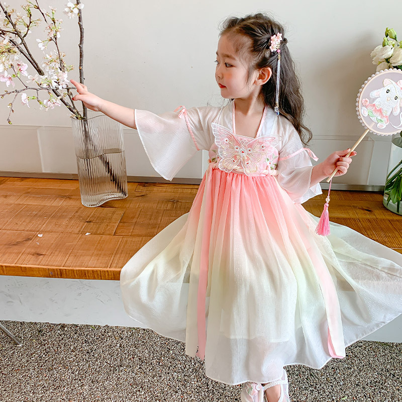 Summer Hanfu for Girls 2024 New Arrival Chinese Style Baby Princess Dress with National Style Children's Skirts Summer Dress Gown