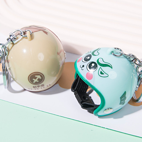 Cross-border creative twelve constellations mini helmet car keychain pendant cartoon hard hat school bag pendant wholesale