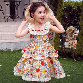 2026 夏儿童碎花公主裙批发女童洛丽塔花边连衣裙洋气小女孩礼服