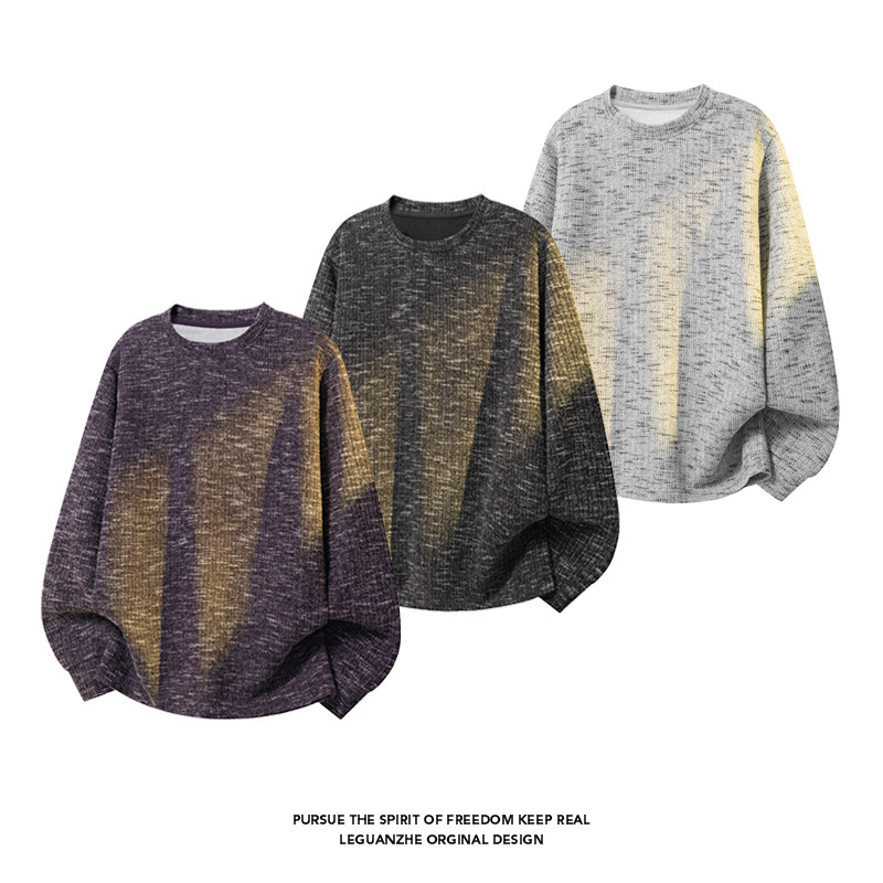 Langarmshirt aus Schneeflockengarn für Herren, trendige Frühlingsmarke, lockeres und lässiges Oberteil, gestrickte Basisschicht im amerikanischen Stil_voghion.com