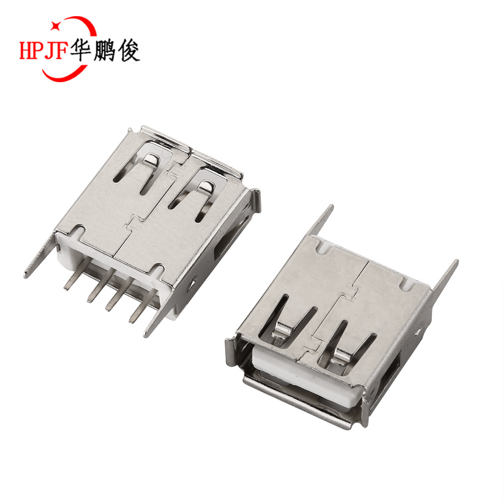 USB AF型母座立式180度13.0mm直脚直插脚长度卷边插座 USB连接器