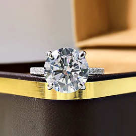 新款豪华925银进口高碳钻3克拉戒托全钻设计四爪仿真莫桑石戒指女