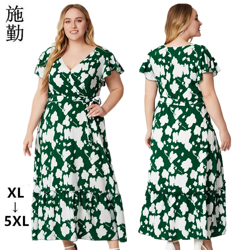 2024 Amazon трансграничное лето новый европейский и американский плюс размер женщины с V-образным вырезом платье SQ0240