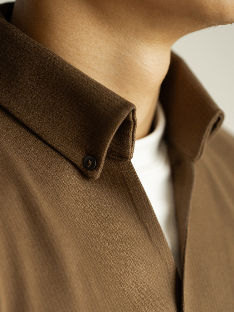 オールドマネー風蓄熱保温ウール素材小Vネック長袖シャツメンズ2026春ルーズカジュアルラペルシャツ